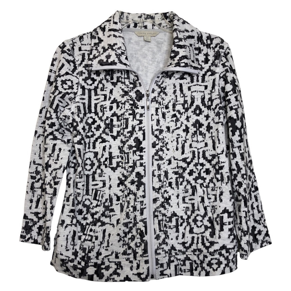 NEW - LAURA ASHLEY - Cotton Blend Gray & Black Full Zip Lightweight Jacket - MP - Picture 1 of 9